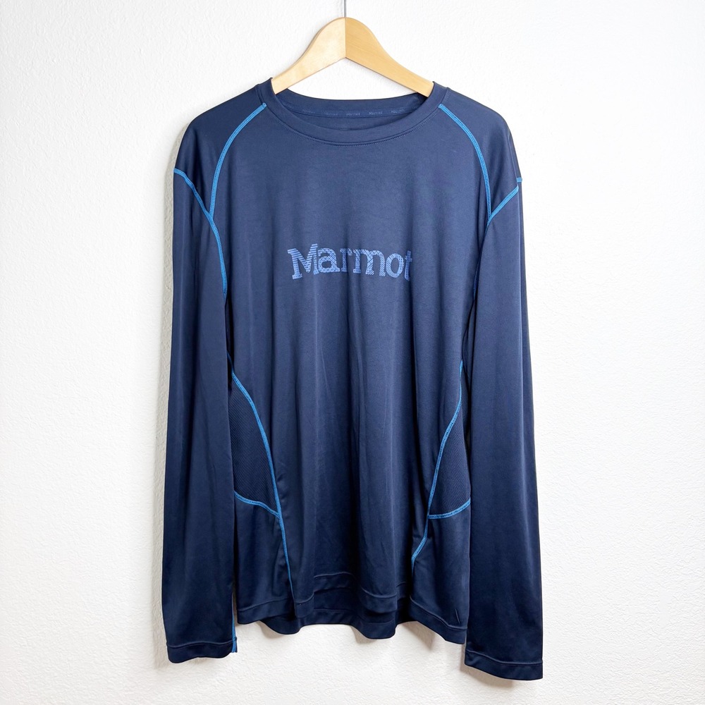 Marmot‎ Mens XL Navy Blue Long Sleeve Performance Shirt Mesh Panels RN79448